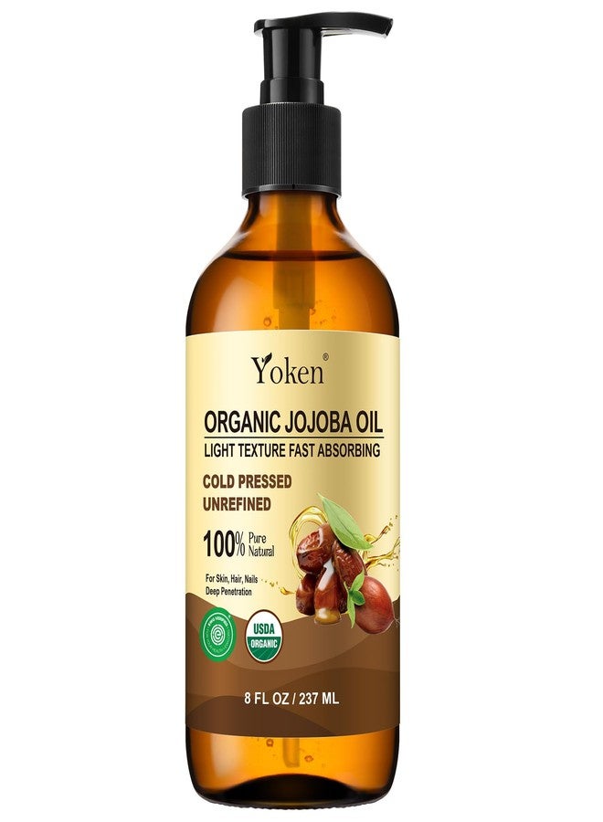 Yoken Organic Jojoba Oil Glass Bottle 8 fl oz, USDA Certified 100% Pure & Natural Jojoba Oil for Hair, Skin & Face, Cold Pressed Unrefined Hexane Free, Deeply Moisturizing Body Serum Oils for Gua Sha - Image 1